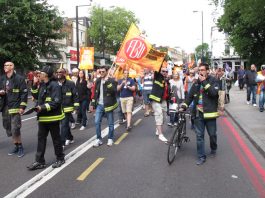 Demonstration in London in June against the closure of the Clerkenwell Fire Station
