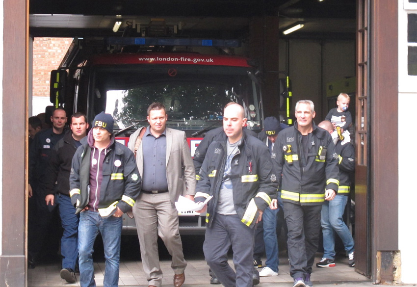 Firefighters walk out at Euston fire station