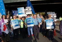 BMA members marching in London against cuts to the NHS