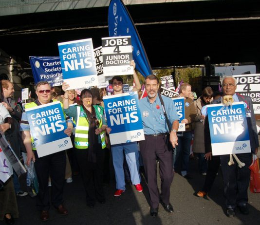 BMA members marching in London against cuts to the NHS