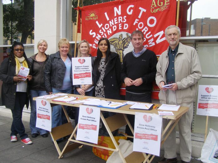 OUTSIDE Holloway Road Post Office yesterday pickets striking for the 13th time drew huge support from the public in opposition to the scandal of the privatisation of 70 Crown Post Offices.