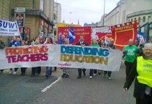 Above and right: Over 2,500 teachers marched through Sheffield midday condemning Education Secretary Gove and the Coalition government