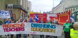 Above and right: Over 2,500 teachers marched through Sheffield midday condemning Education Secretary Gove and the Coalition government