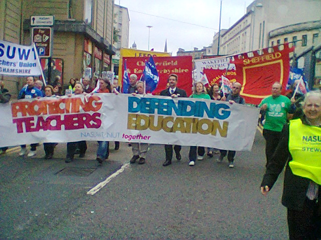 Above and right: Over 2,500 teachers marched through Sheffield midday condemning Education Secretary Gove and the Coalition government