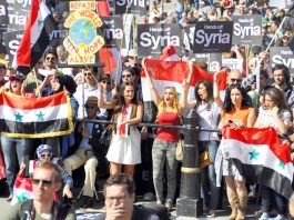 Demonstration in London in August  against an imperialist attack on Syria