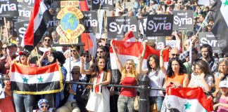 Demonstration in London in August  against an imperialist attack on Syria