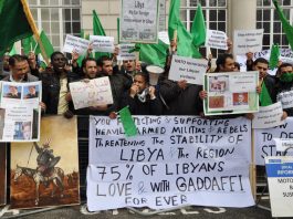 Demonstration in London in support of Gadaffi and against the British support for counter-revolutionary militias