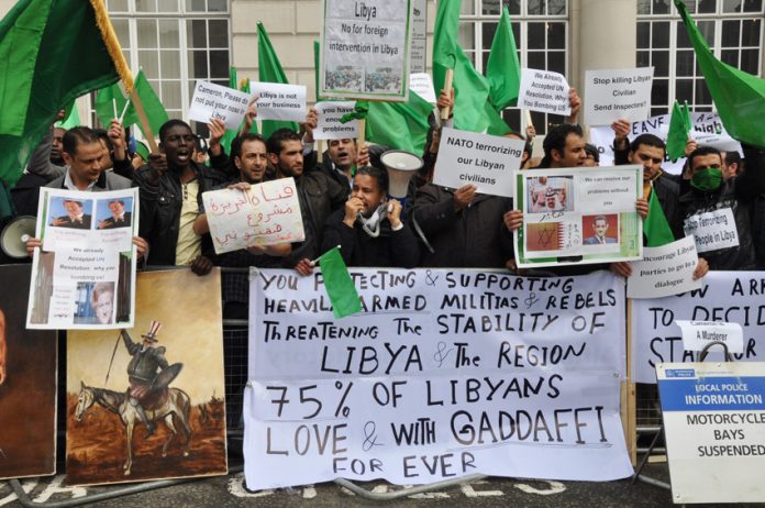 Demonstration in London in support of Gadaffi and against the British support for counter-revolutionary militias