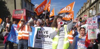 Marchers in Hammersmith determined to stop the closure of Charing Cross Hospital