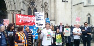 A strong picket of the Law Courts yesterday morning, demanding a judicial review of the decision to close Ealing Hospital’s A&E