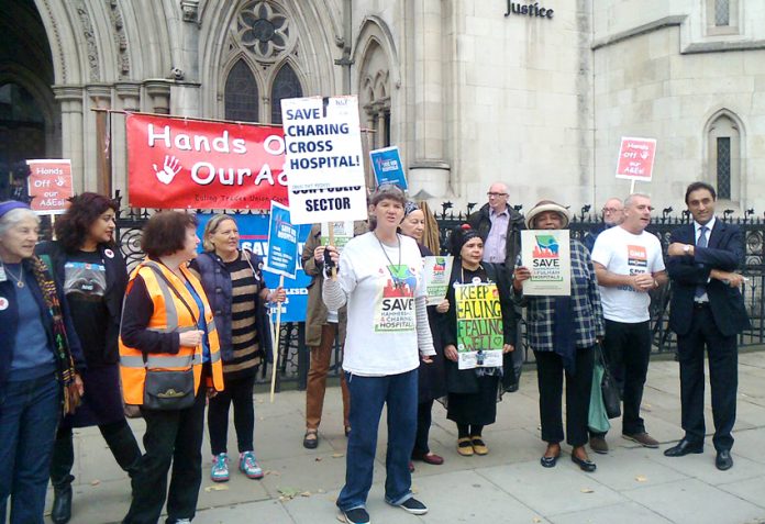 A strong picket of the Law Courts yesterday morning, demanding a judicial review of the decision to close Ealing Hospital’s A&E