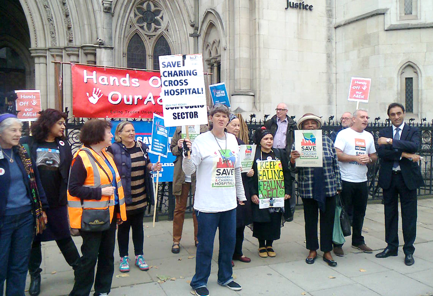 A strong picket of the Law Courts yesterday morning, demanding a judicial review of the decision to close Ealing Hospital’s A&E