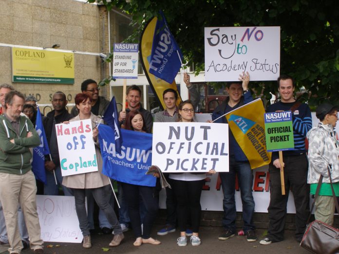 Teachers on the picket line at Copland school in Wembley during their strike against forced Academy status