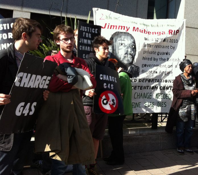 Demonstrators want action to be taken against G4S for the killing of Jimmy Mubenga