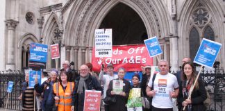 Lobby of the High Court last Wednesday demanding a judicial review to stop the closure of Ealing Hospital