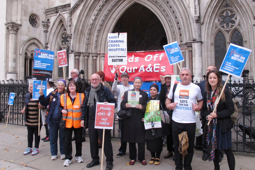 Lobby of the High Court last Wednesday demanding a judicial review to stop the closure of Ealing Hospital