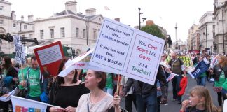 15,000 teachers marched to a rally in Westminster on Thursday