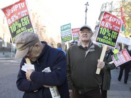 Angry pensioners marching against the proposed Budget 2014 cuts