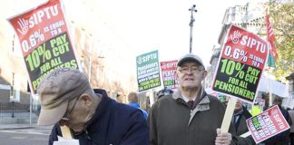 Angry pensioners marching against the proposed Budget 2014 cuts