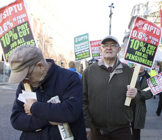 Angry pensioners marching against the proposed Budget 2014 cuts