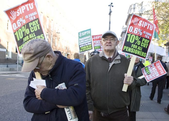 Angry pensioners marching against the proposed Budget 2014 cuts