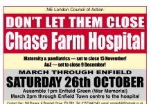 Defend Chase Farm Hospital March Saturday Oct 26