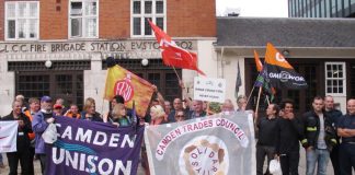 The picket line at Euston fire station on September 25, with FBU pickets backed by local trade unions