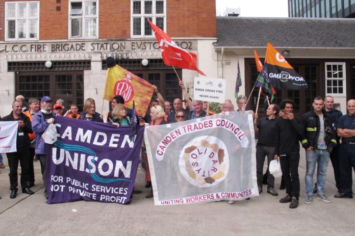 The picket line at Euston fire station on September 25, with FBU pickets backed by local trade unions