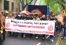 Firefighters marching on their national demonstration in London on Wednesday 16th October stressing the vital role that they play