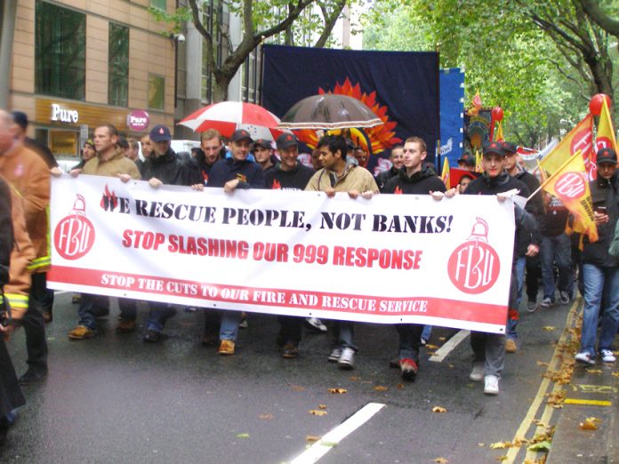 Firefighters marching on their national demonstration in London on Wednesday 16th October stressing the vital role that they play