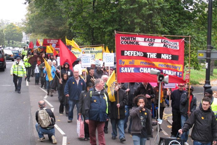 The front of Saturday’s 1,000-strong march to stop the closure of Chase Farm Hospital