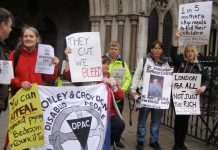 Protest against benefit cuts outside the High Court in London earlier this year