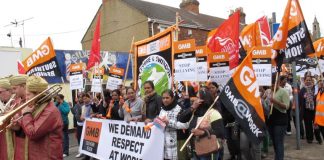 Carillion workers marching in Swindon – they have just voted 98.3% for industrial action