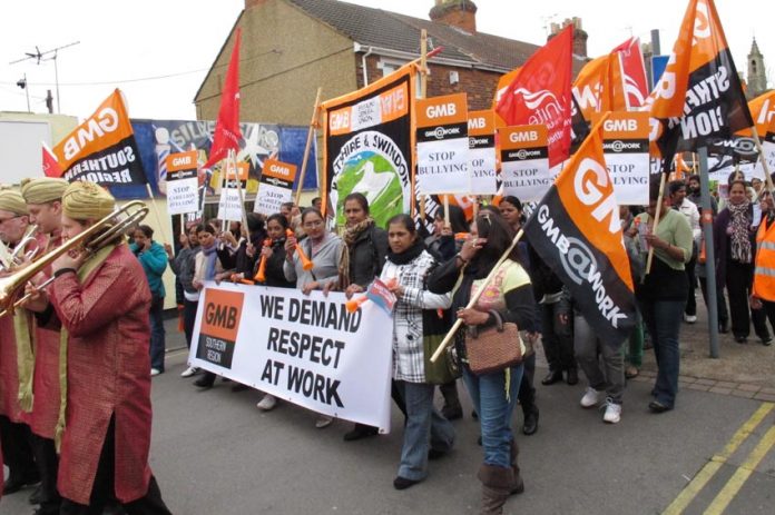 Carillion workers marching in Swindon – they have just voted 98.3% for industrial action