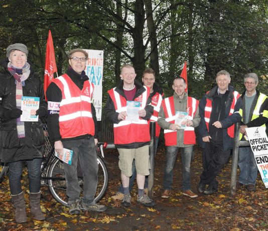 A strong picket at the University of East Anglia’s cyclists entrance