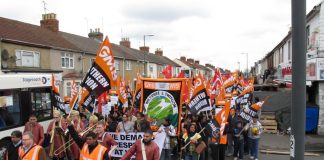 Carillion strikers marching through Swindon in March 2012