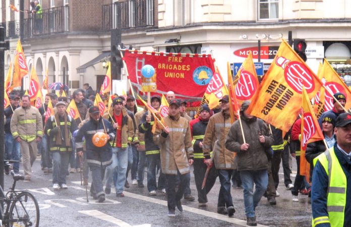 Firefighters on a national FBU demonstration in London on October 16 – they are determined to defend their pension rights