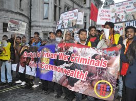 The front of Saturday’s Tamil march to Downing Street to demand the cancelling of the Commonwealth Conference in Sri Lanka