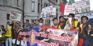 The front of Saturday’s Tamil march to Downing Street to demand the cancelling of the Commonwealth Conference in Sri Lanka