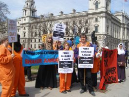 Parliament Square vigil demanding the release of Shaker Aamer from Guantanamo Bay prison