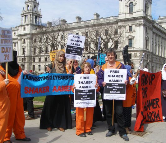 Parliament Square vigil demanding the release of Shaker Aamer from Guantanamo Bay prison