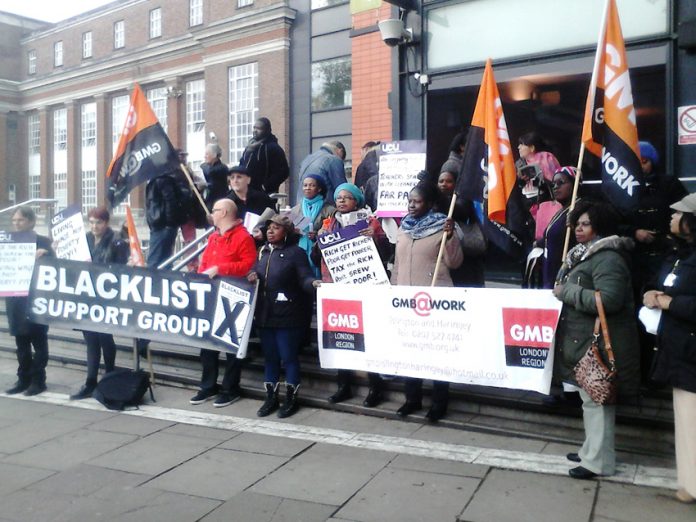 Cleaners in the GMB union, who are fighting against a 23 per cent pay cut, were supported by lecturers in the UCU union