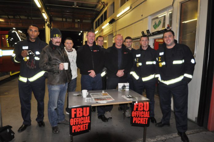 Pickets at Chelsea Fire Station on November 1st – they will be marching out at 10.00am today