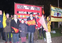 Enfield residents and trade unionists assemble on Thursday night before marching to Chase Farm Hospital, determined to keep it open