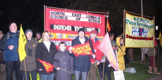 Enfield residents and trade unionists assemble on Thursday night before marching to Chase Farm Hospital, determined to keep it open