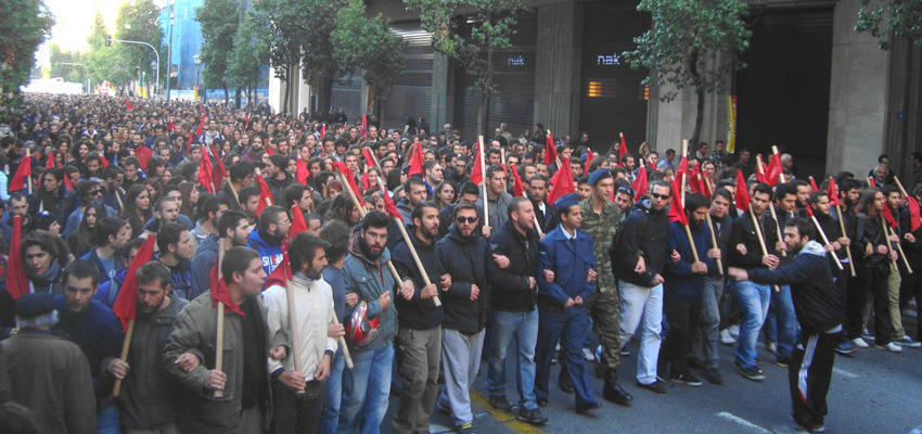 A section of the huge students contingent at the Athens Polytechnic march on Sunday
