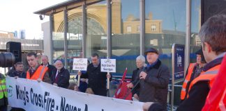 RMT leader Bob Crow addressing a lobby on the anniversary of the King’s Cross disaster in November 2011