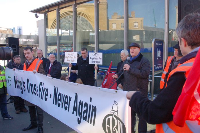 RMT leader Bob Crow addressing a lobby on the anniversary of the King’s Cross disaster in November 2011