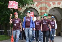Birmingham University students demonstrating on their campus against fees