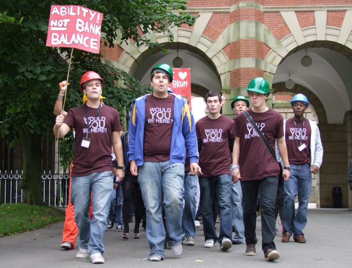 Birmingham University students demonstrating on their campus against fees